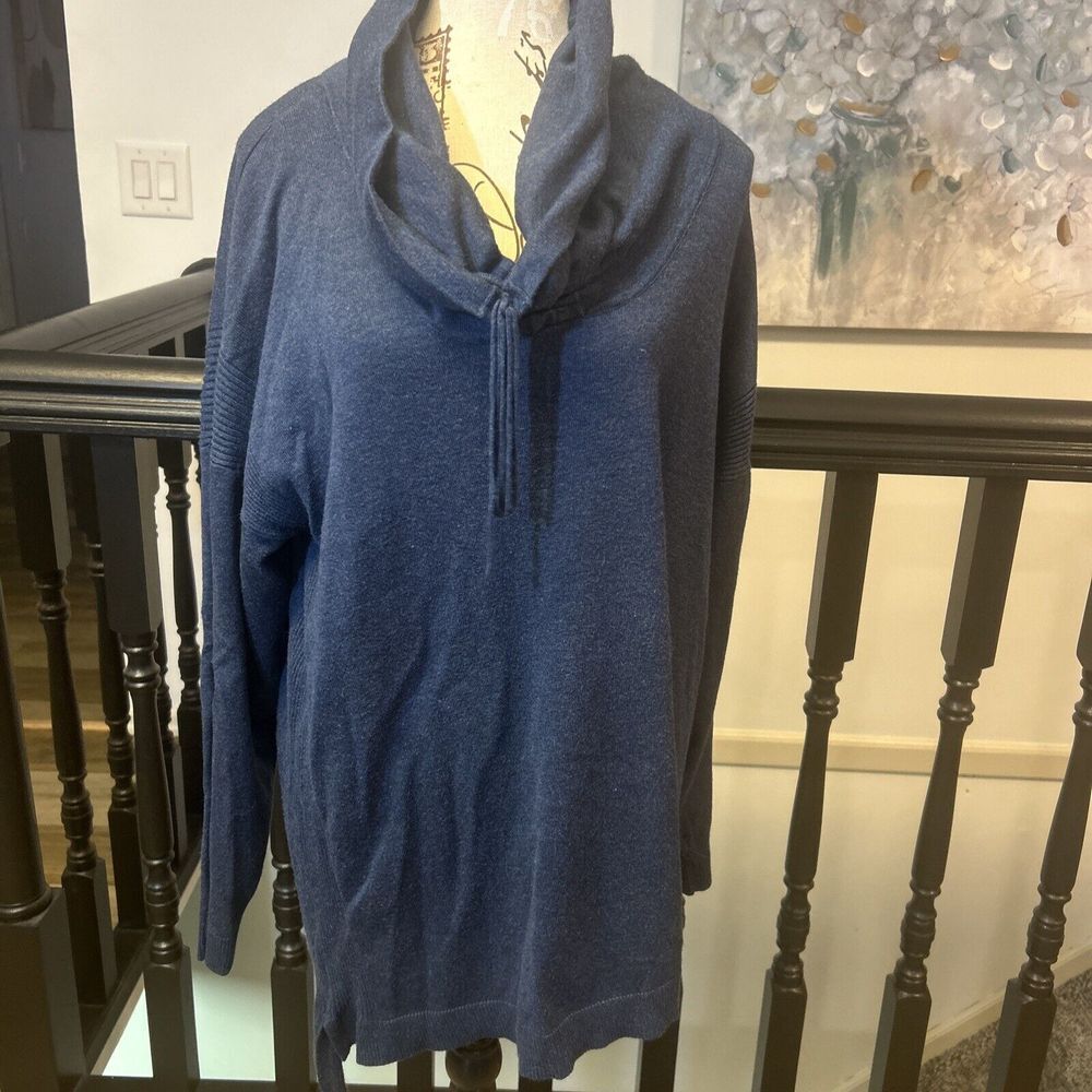Women's Verve Ami Blue Cowl Neck Polyester Blend Pullover Sweater 1X‎